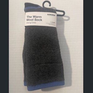 Sonoma "The Warm Wool Sock" Hiking Crew Gray Blue NWT 9-11